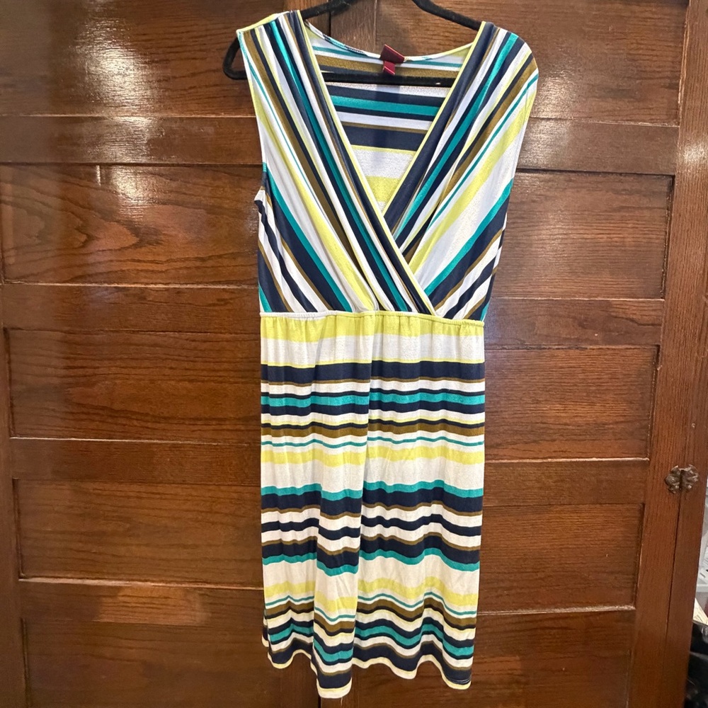 ✅ 5/25 Merona large Multicolor Stripe Midi Dress light summer beach coverup wrap